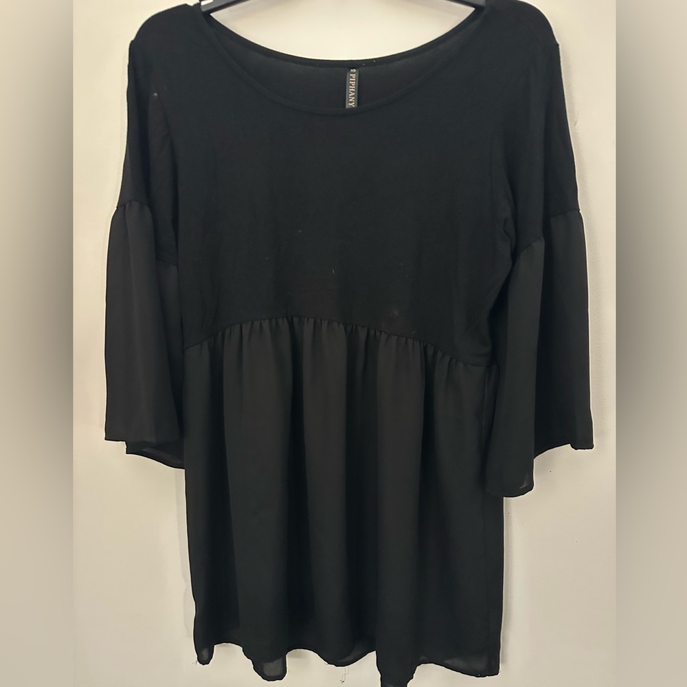 Piphany Black/Black Gauze Babydolll-style top; size XS (runs big)